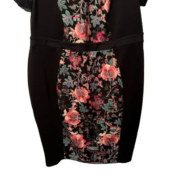 Boutique Black & Floral Knee-Length Dress  Size 1X Polyester/Spandex Blend - Picture 7 of 12